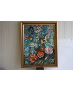 Peinture à l'huile Rose CHARREY Fleurs 1992