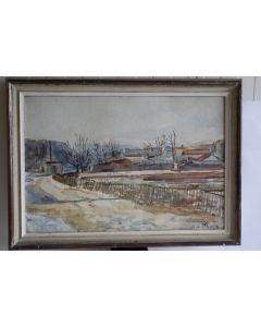 DE ZIEGLER Aquarelle Paysage de campagne Genevoise Suisse