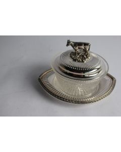 Beurrier Vache métal argenté cristal Anglais