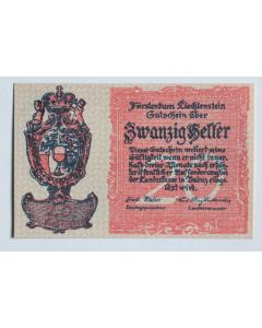 Billet 20 Heller Liechtenstein 1920 neuf