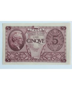 Billet 5 Lire Italie 1944 neuf