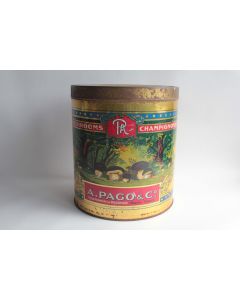 Boîte tôle lithographiée champignons secs A. Pago & Co
