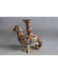 Bougeoir porcelaine émaillée Chine oiseau céleste