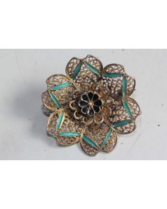 Broche argent vermeil filigrane émaillé Fleur