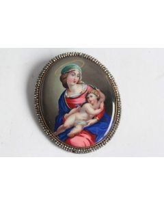 Broche émaux Vierge à l'enfant XVIIIe siècle Art populaire Suisse