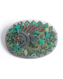 Broche Pendentif argent cuivre laiton Azurite Malachite Mexico