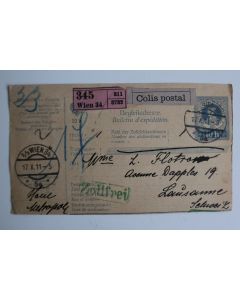 Bulletin d'expédition Autriche Vienne colis postale recommandé 1911