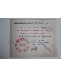 Carte de permission Centre d'instruction Transmission La Rochelle 1960