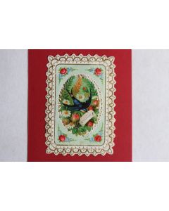 Chromo gaufré découpé fleurs hirondelle XIXe siècle