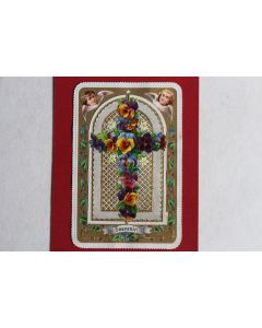 Chromo gaufré découpé XIXe siècle Croix anges religion