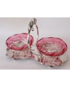 Coupelle double métal argenté/cristal Sheffield Art Nouveau