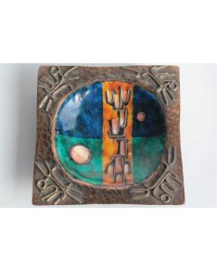 Coupelle émaux cuivre martelé Inde Larsen Toubro