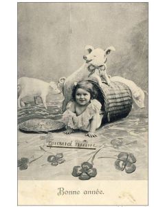 CP Bonne Année enfant cochon chance 1907