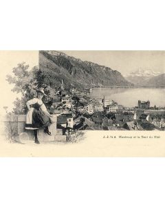 CP Suisse Vaud Montreux et la Dent du Midi Jeune fille en costume typique Belle vue