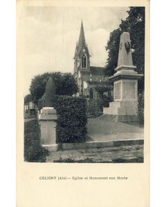 CPA 01 AIN - Coligny Eglise et Monument aux morts