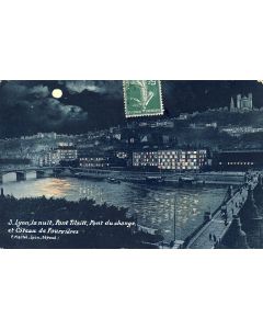 CPA 69 RHONE LYON La nuit Pont Tilsitt du Change et Coteau de Fourvières