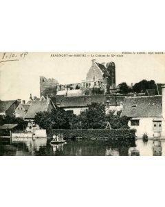CPA 72 SARTHE BEAUMONT sur SARTHE Le château du XIe siècle + cachet du régiment