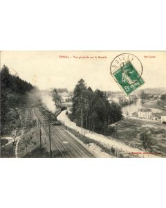 CPA 88 VOSGES Epinal Vue générale sur la Moselle Chemin de fer train