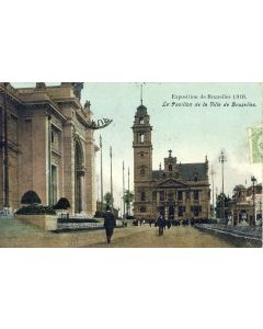 CPA Belgique Bruxelles Exposition Universelle 1910 Pavillon de la ville animée