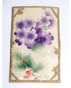 CPA celluloïd Fleurs Mille Baisers