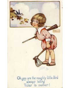 CPA illustrée Agnès RICHARDSON Oilette When all is young naughty little bird petite fille