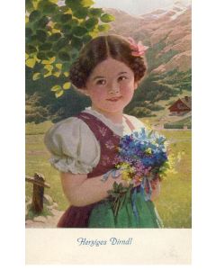 CPA illustrée Allemagne Herziges Dirndl Petite fille des montagnes
