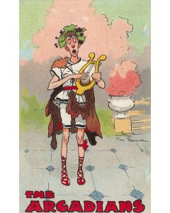 CPA illustrée Anglaise The Arcadians Joueur de harpe Humour
