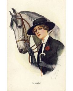 CPA illustrée KASKELINE Fred Femme Mode Séduction Animaux Cheval I'm ready