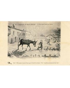CPA illustrée Légende de Saint Saulge L’Âne qui boit la Lune