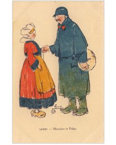 CPA illustrée LEROY Maurice Série Marraines et poilus Guerre 1914-18 Soldat Femme