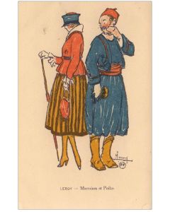 CPA illustrée LEROY Maurice Série Marraines et poilus Guerre 1914-18 Soldat Femme