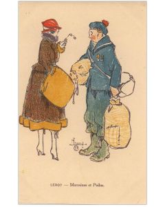 CPA illustrée LEROY Maurice Série Marraines et poilus Guerre 1914-18 Soldat Femme