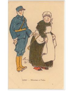 CPA illustrée LEROY Maurice Série Marraines et poilus Guerre 1914-18 Soldat Femme