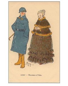 CPA illustrée LEROY Maurice Série Marraines et poilus Guerre 1914-18 Soldat Femme