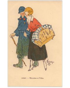 CPA illustrée LEROY Maurice Série Marraines et poilus Guerre 1914-18 Soldat Femme