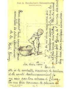 CPA illustrée LIEBE Junge ALLEMAGNE DEUTSCHLAND Aus A. Hendschel's Skizzenbuch Enfant chiens 1902
