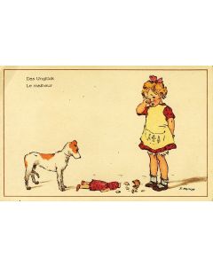 CPA illustrée PHILIPP F. Le malheur Petite fille poupée cassée et son chien Série 339/1