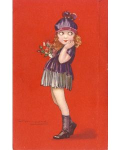 CPA illustrée S. BOMPARD Petite fille en mini jupe Mode Femme