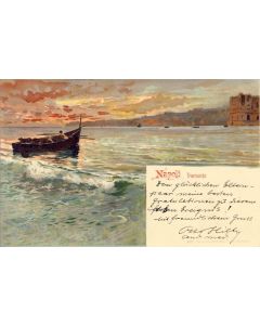 CPA ITALIE Italia Naples Napoli Tramonto barque navire 1903