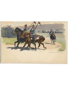 CPA militaire illustrée - Patrouille Dragoner