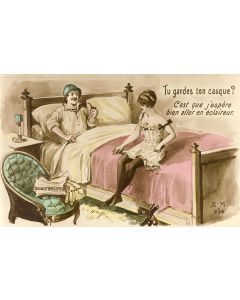 CPA Militaria Patriotique Humour Couple soldat au lit
