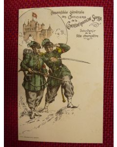 CPA Militaria Suisse Fête Champêtre Officiers Confédération Suisse 1901