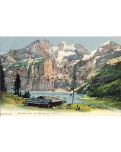 CPA Suisse FRIBOURG Oeschinensee und Blümlisalp lac chalet cabane vieille ferme 1906