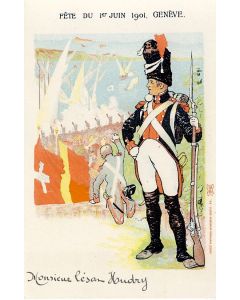 CPA SUISSE Genève Fête du 1er Juin 1901 Soldat Suisse
