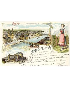 CPA SUISSE Gruss aus ZURICH Grossmunster mit Alpen & See 1901