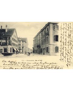CPA Suisse THURGOVIE FRAUENFELD Rue animé du petit village cachet militaire militaria au dos