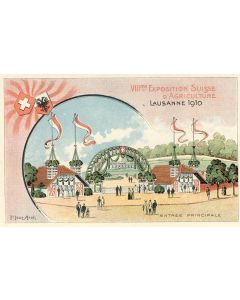 CPA VIII me Exposition Suisse d'Agriculture Lausanne 1910 Illustrateur N°6 Entrée principale