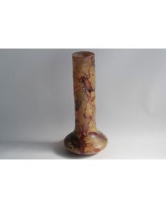 DAUM Vase verre multicouches Feuilles de chêne Ch. Lecerf Art nouveau