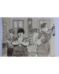 Dessin original a l'encre lavis La pluie