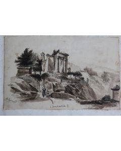 Dessin original Lavis Albert Jeanrenaud Temple de Vesta Italie